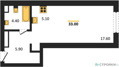 Планировка студии(квартира) площадью 33 квадратных метров в ЖК “ЖК Крылатская 33”