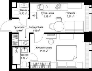 Планировка однокомнатной(квартира) площадью 36.15 квадратных метров в ЖК “ЖК Веер”