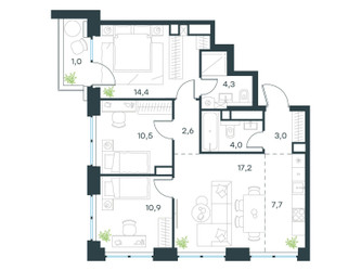 Планировка 4+ комнатной(квартира) площадью 75.6 квадратных метров в ЖК “ЖК Level Звенигородская”