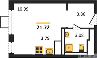 Планировка студии(квартира) площадью 21.6 квадратных метров в “ЖК Томилино Парк”