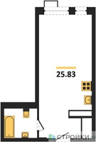 Планировка студии(квартира) площадью 25.83 квадратных метров в “ЖК Радость (Радумля Парк)”
