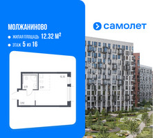 Планировка студии(квартира) площадью 22.28 квадратных метров в “ЖК Молжаниново”