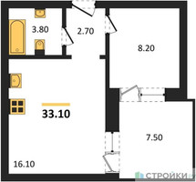 Планировка однокомнатной(квартира) площадью 33.1 квадратных метров в “ЖК Лесная Отрада”
