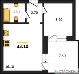 Планировка однокомнатной(квартира) площадью 33.1 квадратных метров в ЖК “ЖК Лесная Отрада”