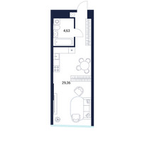 Планировка студии(апартаменты) площадью 34 квадратных метров в “МФК DIUS (Диус)”