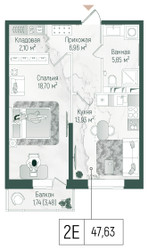 Планировка однокомнатной(квартира) площадью 49.08 квадратных метров в ЖК “ЖК Рига Хиллс”