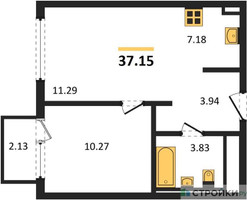Планировка однокомнатной(квартира) площадью 37.15 квадратных метров в “ЖК Остафьево”