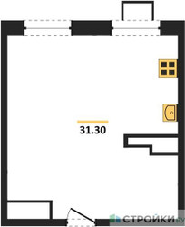 Планировка однокомнатной(апартаменты) площадью 30 квадратных метров в ЖК “ЖК Легендарный квартал на Ботаническом саду”