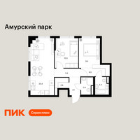 Планировка двухкомнатной(квартира) площадью 60.1 квадратных метров в “ЖК Амурский парк”