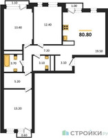 Планировка трехкомнатной(квартира) площадью 81.6 квадратных метров в “ЖК Новая Щербинка”