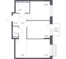 Планировка двухкомнатной(квартира) площадью 52.6 квадратных метров в “ЖК Рублевский Квартал”