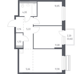 Планировка двухкомнатной(квартира) площадью 52.6 квадратных метров в ЖК “ЖК Рублевский Квартал”