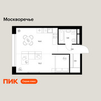 Планировка однокомнатной(квартира) площадью 36.6 квадратных метров в “ЖК Москворечье”