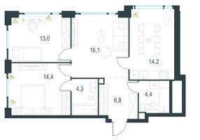 Планировка трехкомнатной(квартира) площадью 75.2 квадратных метров в “ЖК Level Мичуринский”