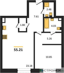 Планировка однокомнатной(квартира) площадью 55.21 квадратных метров в ЖК “ЖК UltimaСity (УльтимаСити)”