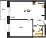 Планировка однокомнатной(квартира) площадью 43 квадратных метров в “ЖК Одинцовские кварталы”