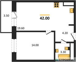 Планировка однокомнатной(квартира) площадью 43 квадратных метров в “ЖК Одинцовские кварталы”