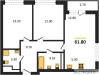 Планировка двухкомнатной(квартира) площадью 61.8 квадратных метров в “ЖК Дзен-кварталы”