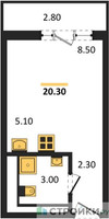 Планировка студии(квартира) площадью 20.3 квадратных метров в “ЖК Деснаречье”