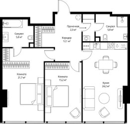 Планировка двухкомнатной(квартира) площадью 87.1 квадратных метров в ЖК “ЖК ОНЕ”