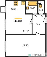 Планировка однокомнатной(квартира) площадью 44.8 квадратных метров в “ЖК Датский Квартал”