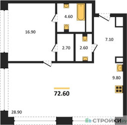 Планировка однокомнатной(квартира) площадью 72.6 квадратных метров в ЖК “ЖК Монблан”