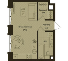 Планировка студии(квартира) площадью 30.6 квадратных метров в “ЖК Дом на Часовой”