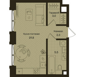 Планировка студии(квартира) площадью 30.6 квадратных метров в ЖК “ЖК Дом на Часовой”