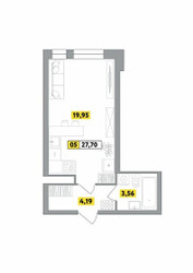 Планировка студии(квартира) площадью 27.7 квадратных метров в ЖК “ЖК Радость (Радумля Парк)”