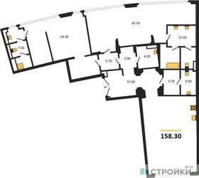 Планировка двухкомнатной(квартира) площадью 158.3 квадратных метров в ЖК “ЖК Nicole (Николь)”