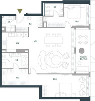 Планировка трехкомнатной(квартира) площадью 139.5 квадратных метров в “ЖК Springs (Спрингс)”