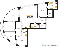 Планировка 4+ комнатной(квартира) площадью 136.6 квадратных метров в “ЖК Остров”