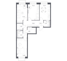 Планировка трехкомнатной(квартира) площадью 77.85 квадратных метров в “ЖК Томилино Парк”