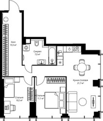 Планировка двухкомнатной(квартира) площадью 65.8 квадратных метров в ЖК “ЖК Веер”