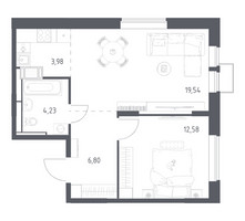 Планировка однокомнатной(квартира) площадью 47.13 квадратных метров в “ЖК Большое Путилково”