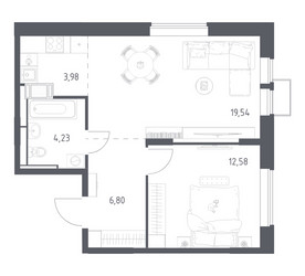 Планировка однокомнатной(квартира) площадью 47.13 квадратных метров в ЖК “ЖК Большое Путилково”