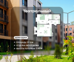 Планировка двухкомнатной(квартира) площадью 57 квадратных метров в ЖК “ЖК Театральный”