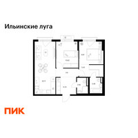Планировка двухкомнатной(квартира) площадью 62.38 квадратных метров в “ЖК Ильинские луга”