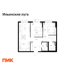 Планировка двухкомнатной(квартира) площадью 62.38 квадратных метров в ЖК “ЖК Ильинские луга”