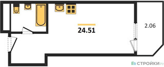 Планировка однокомнатной(квартира) площадью 24.8 квадратных метров в “ЖК Одинбург”