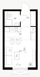 Планировка студии(квартира) площадью 23 квадратных метров в ЖК “ЖК Томилинский бульвар”