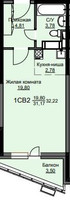 Планировка студии(квартира) площадью 32.7 квадратных метров в “ЖК Соболевка”