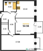 Планировка двухкомнатной(квартира) площадью 52.56 квадратных метров в “ЖК Рублевский Квартал”