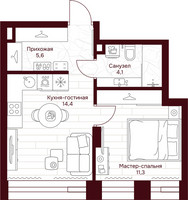 Планировка однокомнатной(квартира) площадью 35.4 квадратных метров в “ЖК Дом 7 Даниловский”