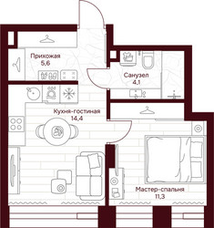 Планировка однокомнатной(квартира) площадью 35.4 квадратных метров в ЖК “ЖК Дом 7 Даниловский”