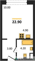 Планировка студии(квартира) площадью 22.9 квадратных метров в “Жилые кварталы Белый Град”