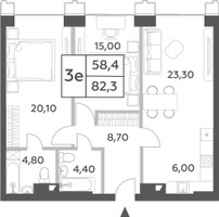 Планировка трехкомнатной(квартира) площадью 82.3 квадратных метров в “ЖК Will Towers (Вилл Тауэрс)”