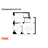 Планировка двухкомнатной(квартира) площадью 57.4 квадратных метров в “ЖК Середневский лес”