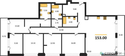 Планировка 4+ комнатной(квартира) площадью 153 квадратных метров в ЖК “ЖК СТОУН Грэйн”