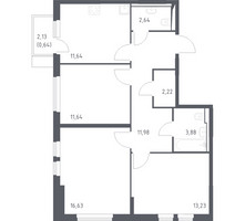 Планировка трехкомнатной(квартира) площадью 75.9 квадратных метров в “ЖК Остафьево”
